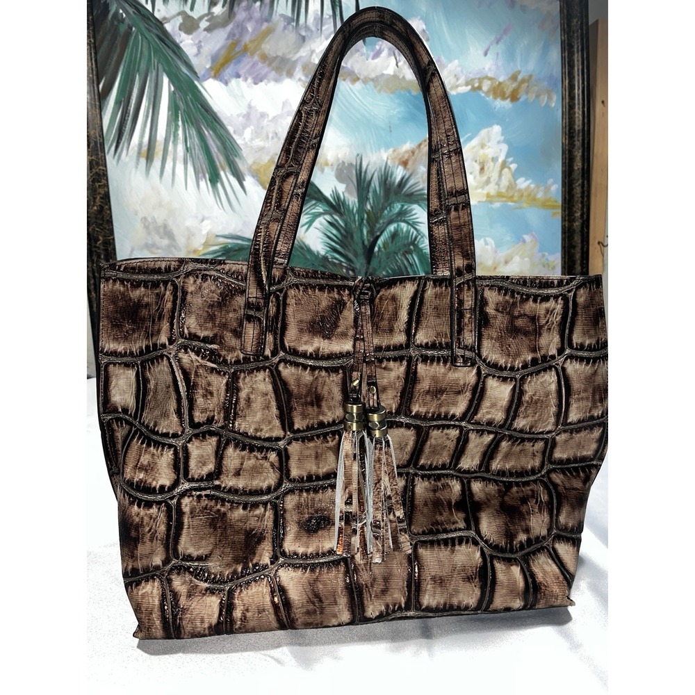Barrabossa Bag 14 x 12 x 8 Made In USA Crocodile Print Brown shoulder Straps.